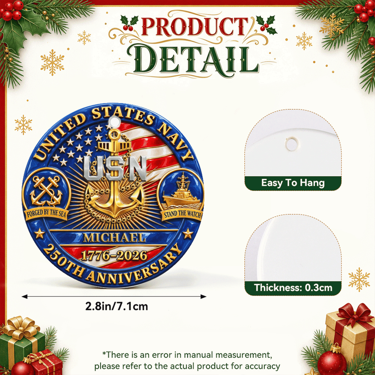 Custom Navy Veteran Ceramic Ornament Personalized Rank and Text