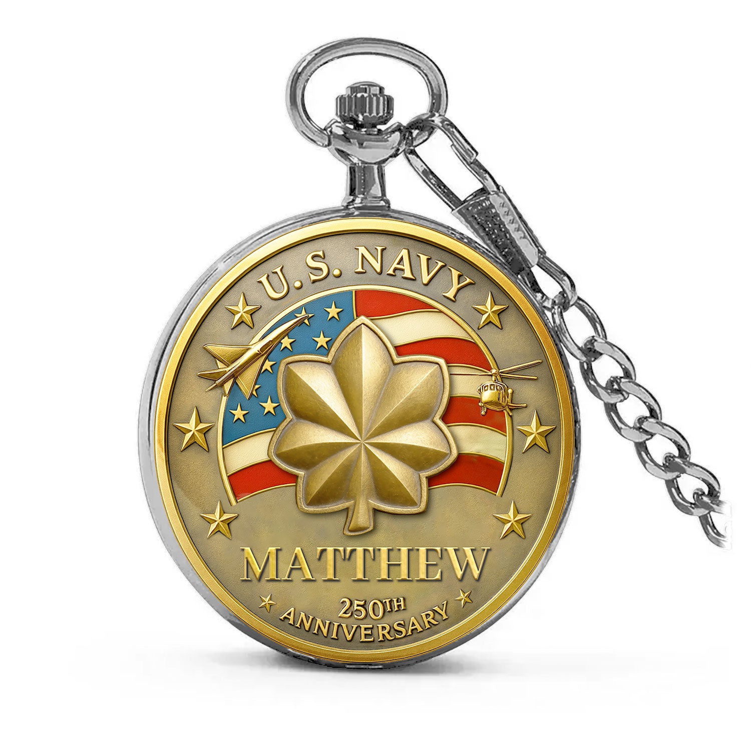 US NAVYの懐中時計 Personalized US Navy 250th Anniversary Custom 3D Effect Printed Pocket