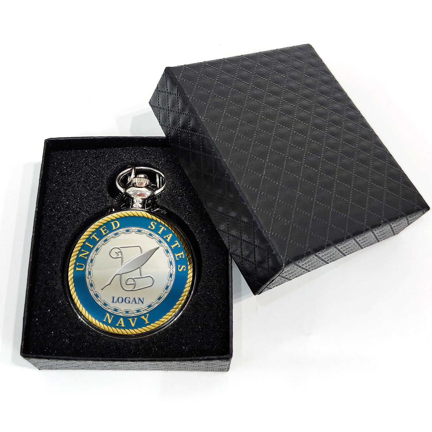 Custom US Navy Ranks/Insignia And Text - 3D Effect Printed Pocket Watch