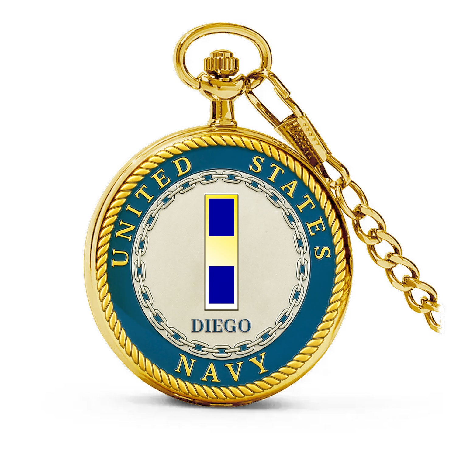 Custom US Navy Ranks/Insignia And Text - 3D Effect Printed Pocket Watch
