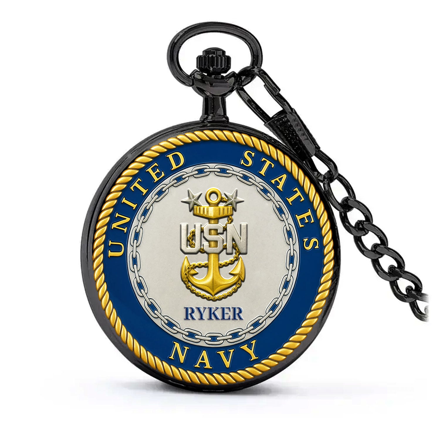 Custom US Navy Ranks/Insignia And Text - 3D Effect Printed Pocket Watch