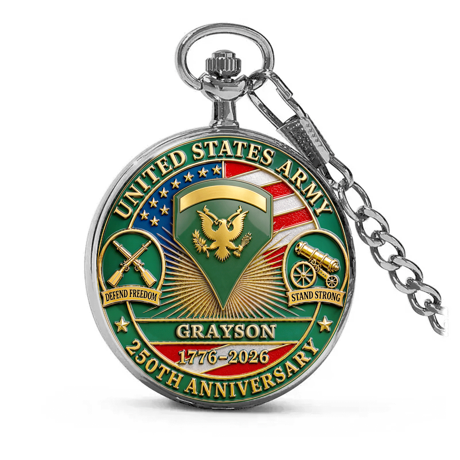 Personalized Army Pocket Watch USA Semiquincentennial Gift