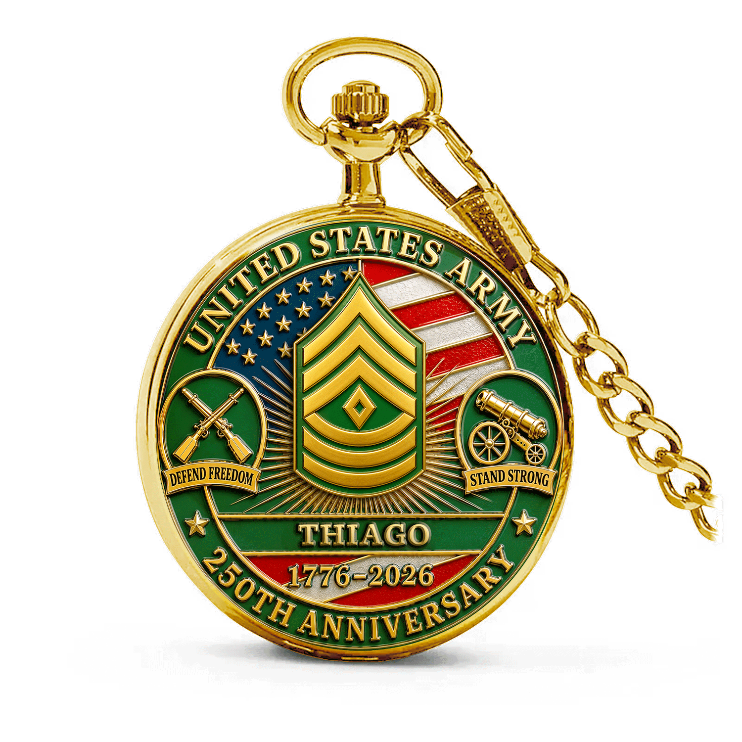 Personalized Army Pocket Watch USA Semiquincentennial Gift