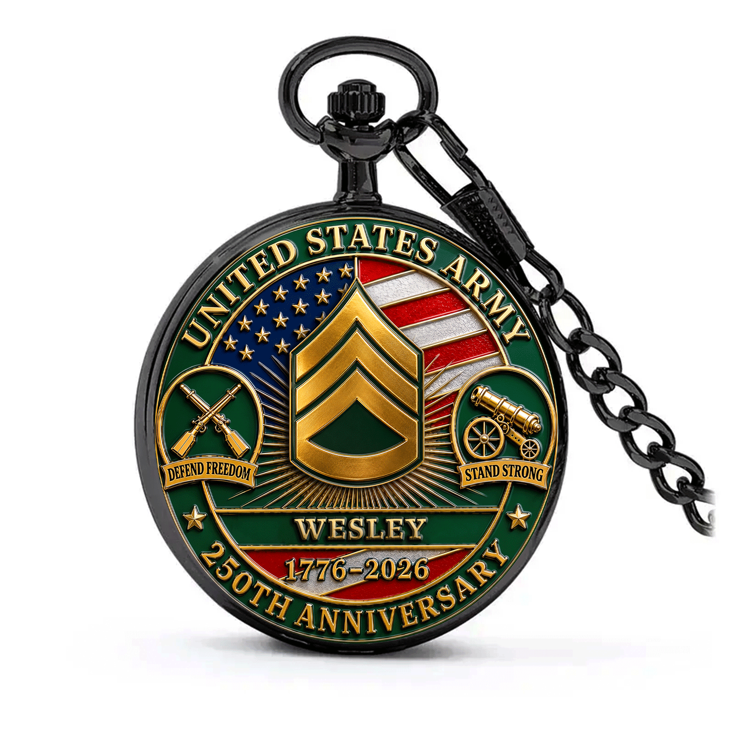 Personalized Army Pocket Watch USA Semiquincentennial Gift