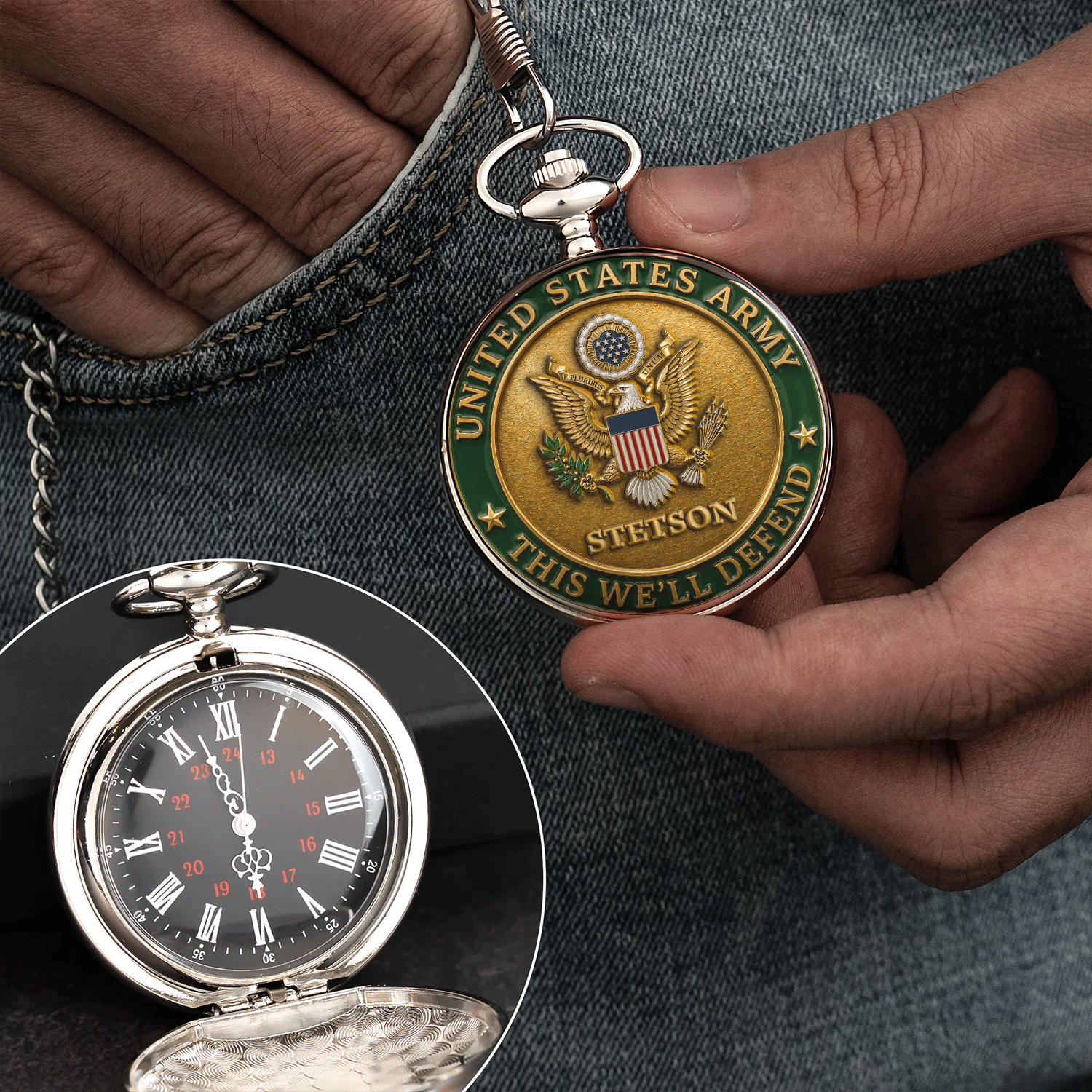 Army 250 Years Pocket Watch Custom Rank and Name Gift