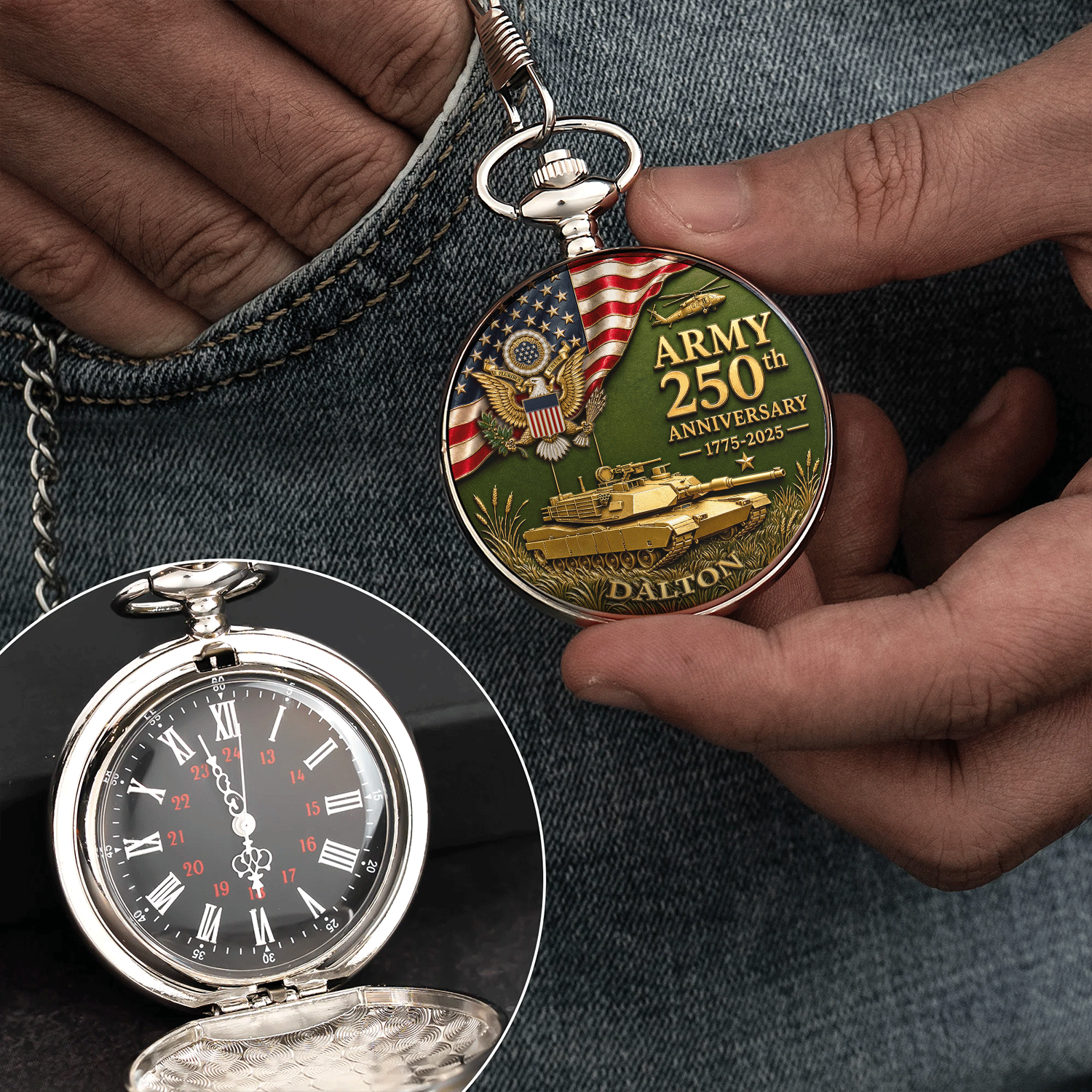 Army Veteran Personalized Pocket Watch 1776-2026 Gift