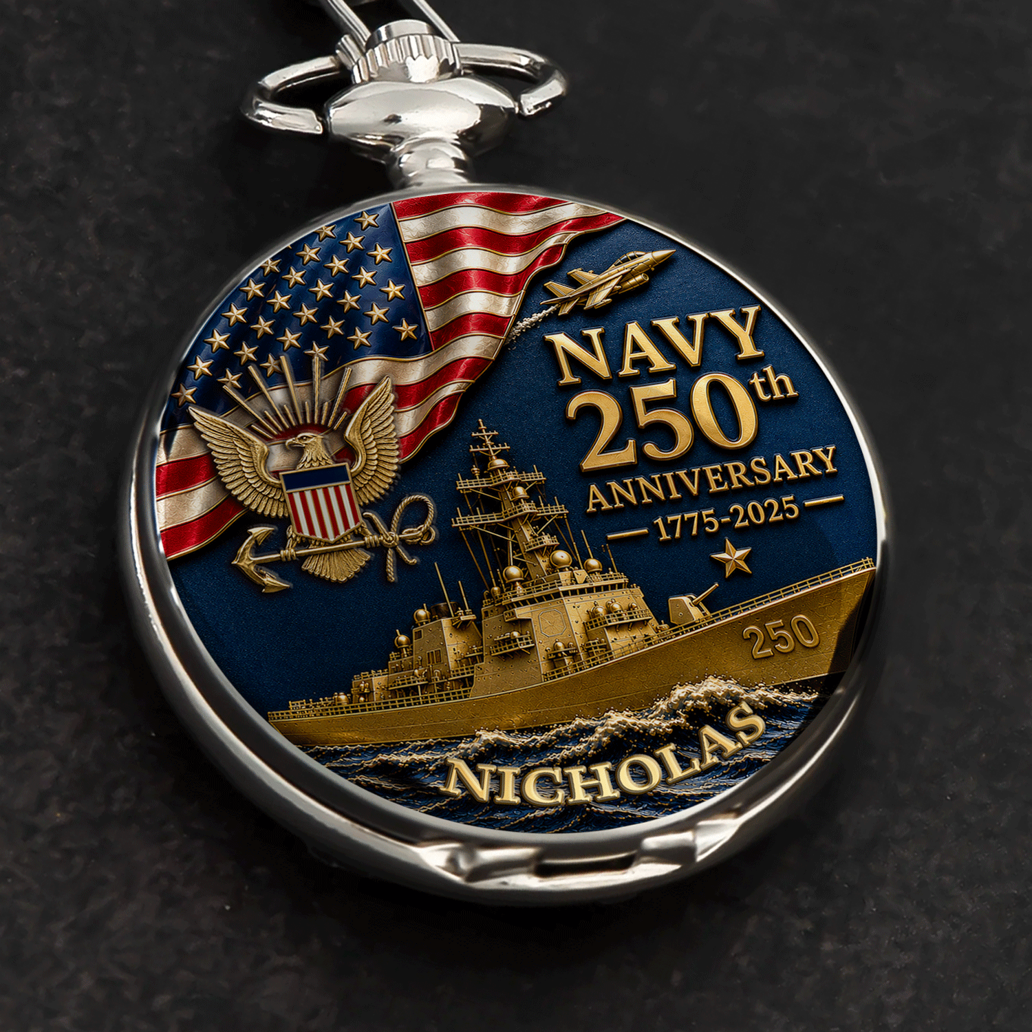 Personalized US Navy Pocket Watch Military Promotion Gift