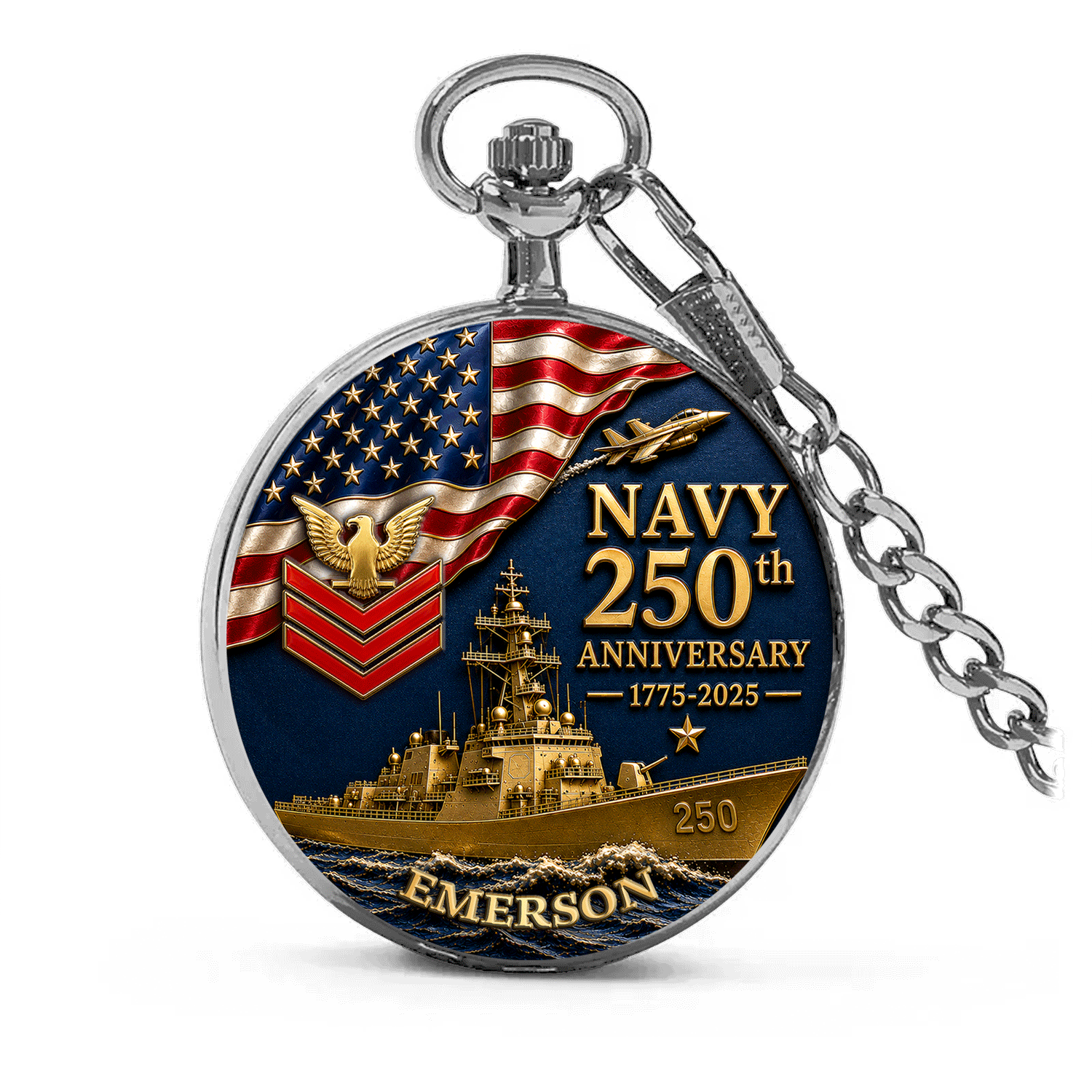 Personalized US Navy Pocket Watch Military Promotion Gift