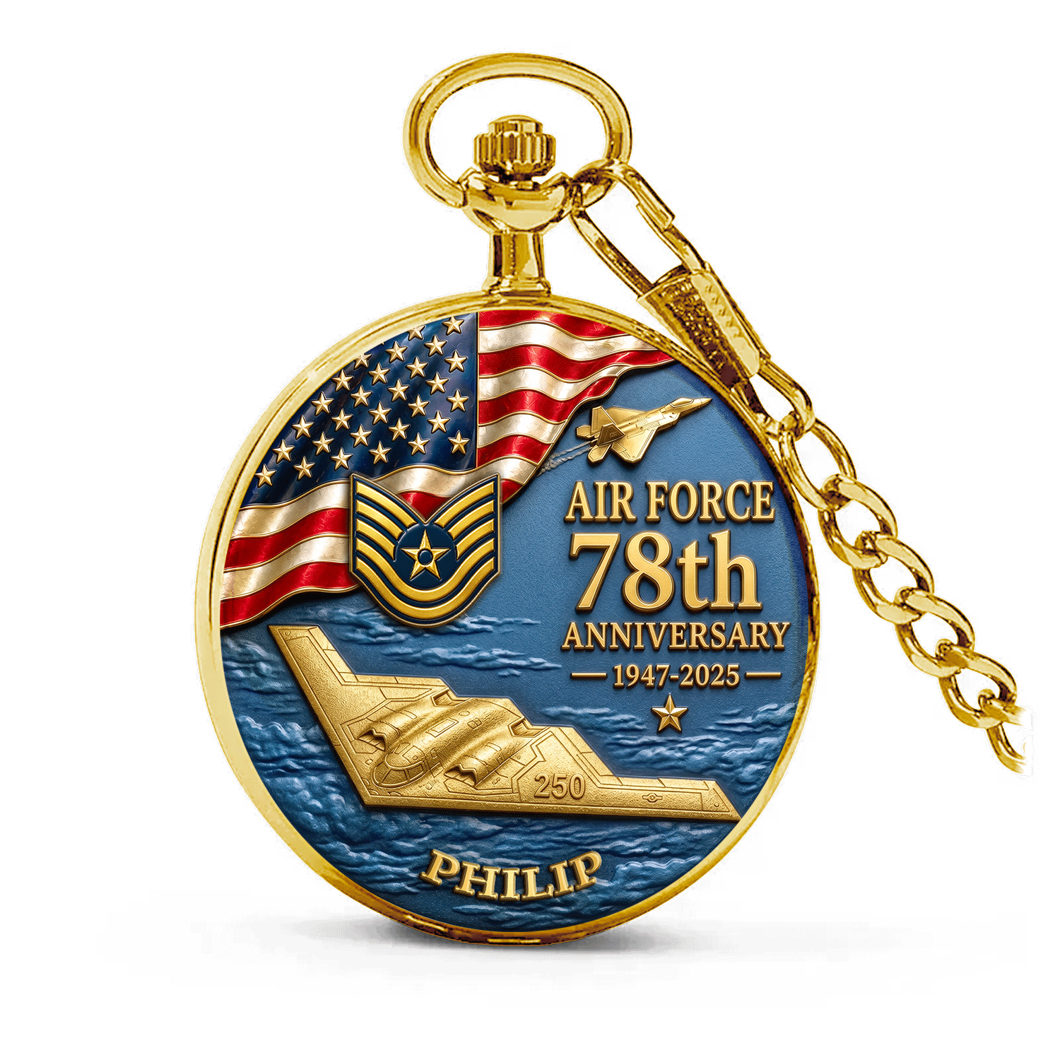 Air Force Veteran Pocket Watch 250th Anniversary Keepsake