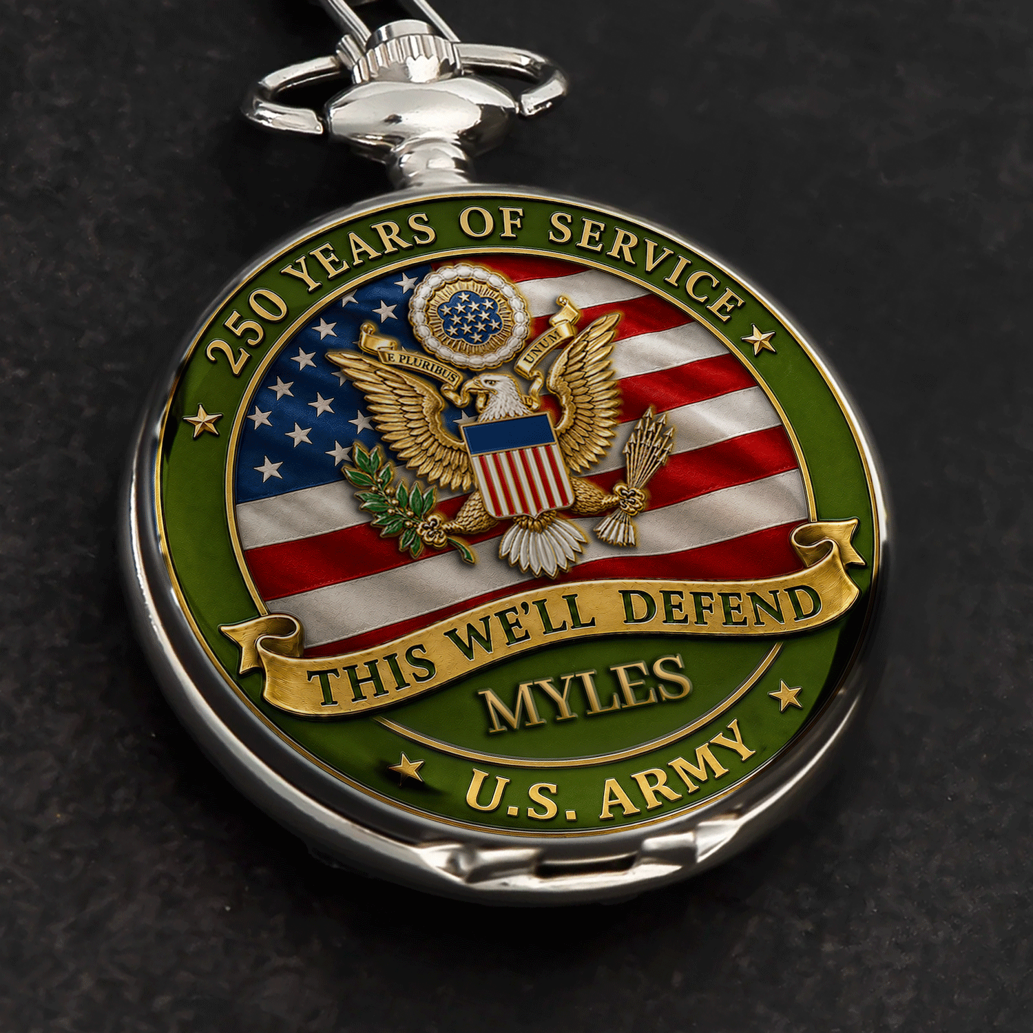 Army 250th Anniversary Pocket Watch Custom Text Gift