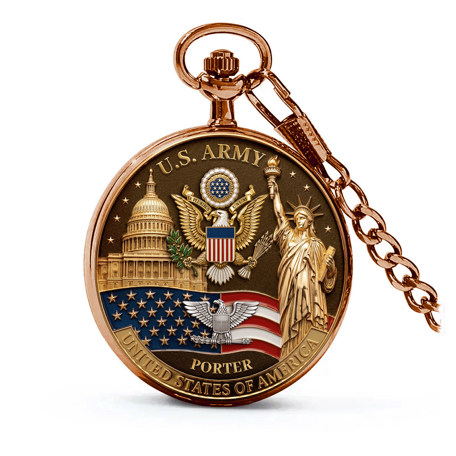 Personalized Army Rank Pocket Watch Patriotic Veteran Gift