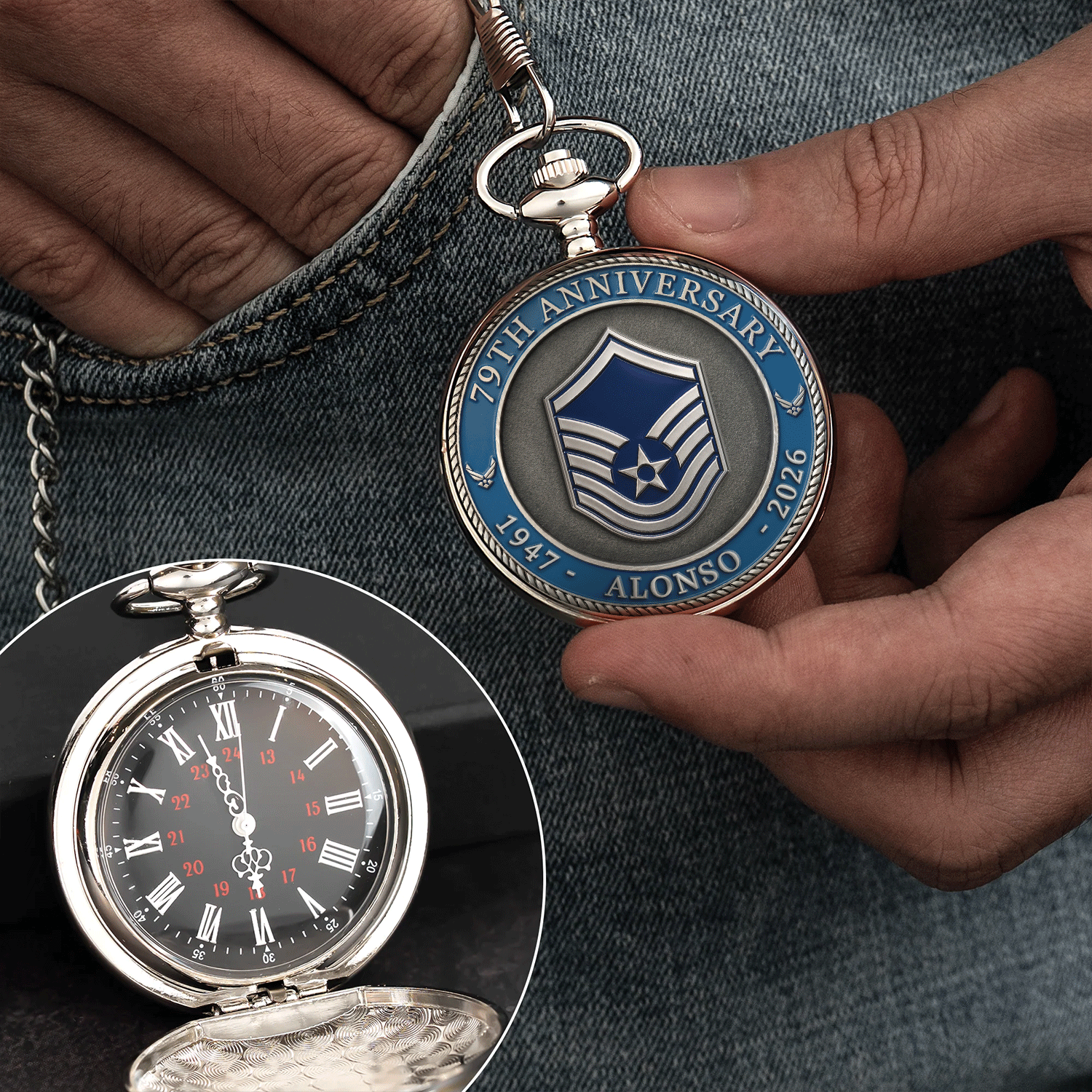 Personalized Air Force Rank Pocket Watch 250 Years Gift