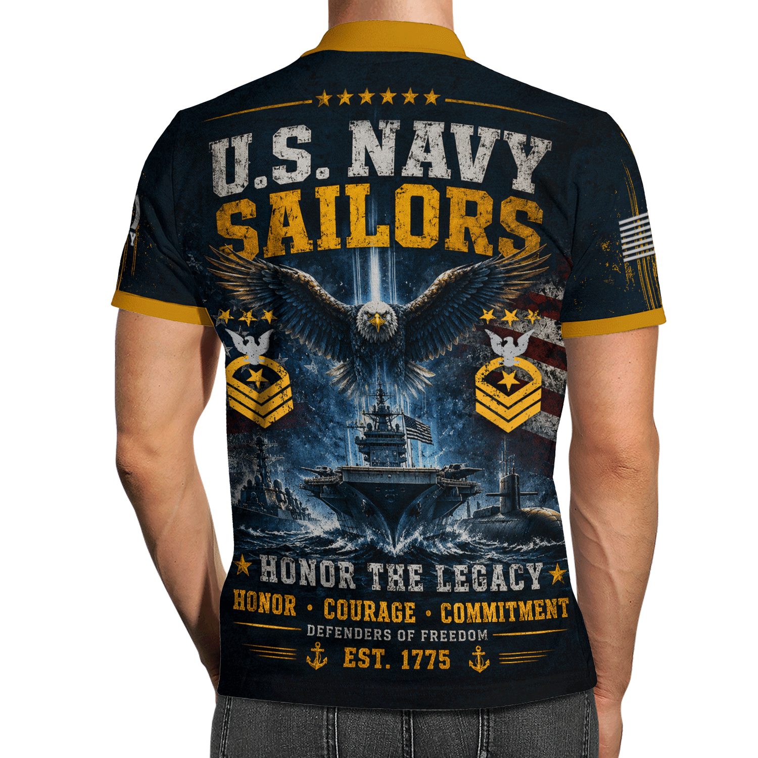 Custom US Navy Name Rank 3D Polo Shirt for Veterans