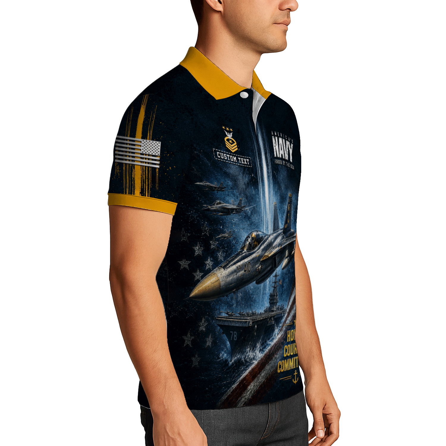 Custom US Navy Name Rank 3D Polo Shirt for Veterans