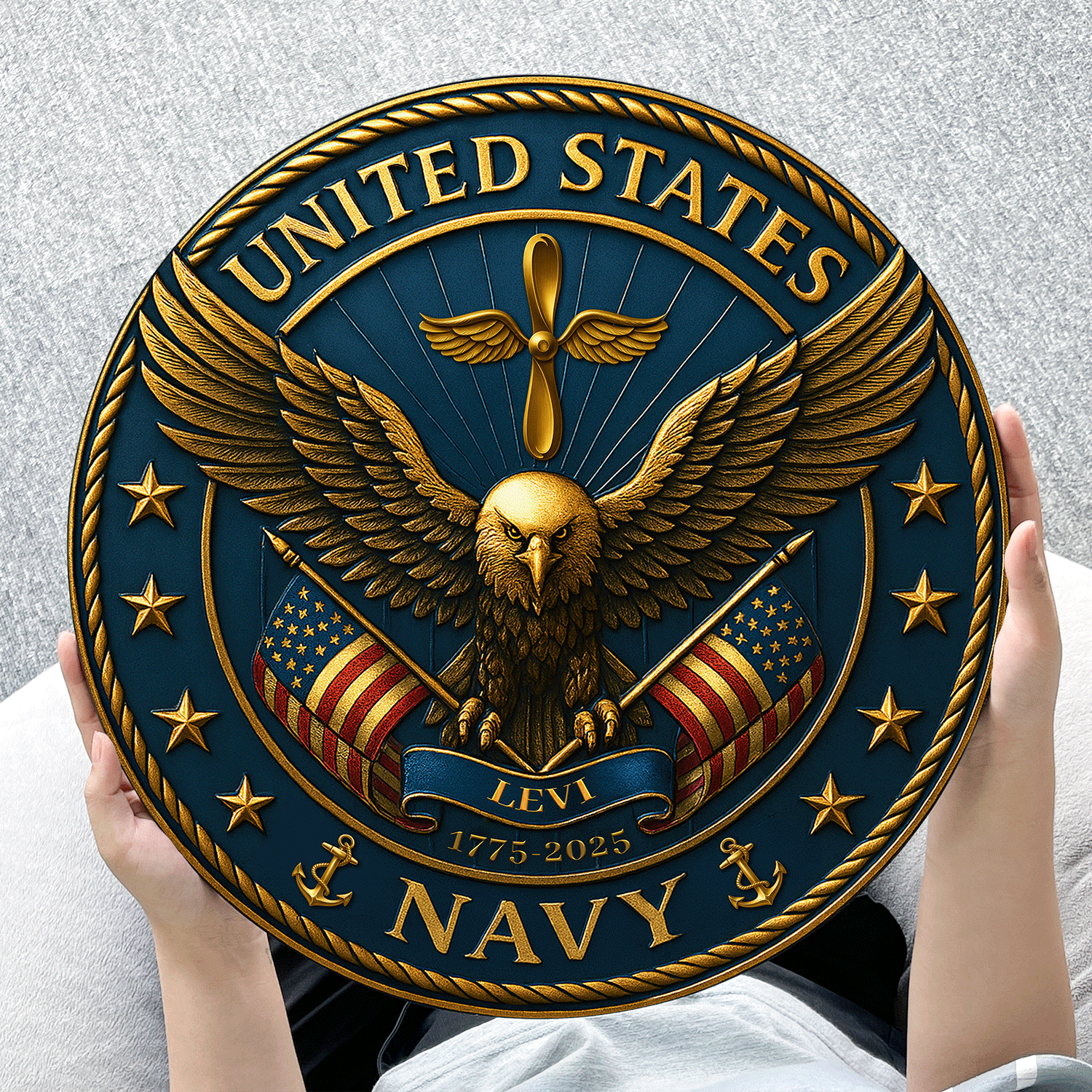 U.S. Navy Eagle Wooden Sign – Personalized Rank & Name