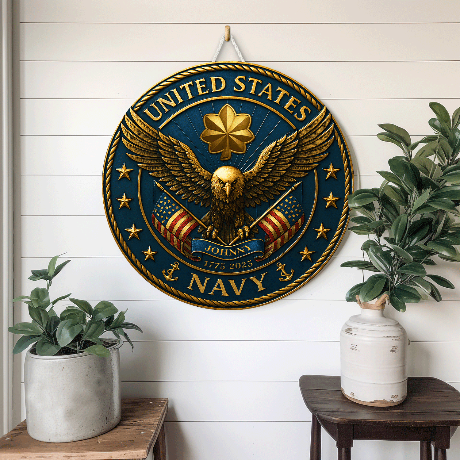 U.S. Navy Eagle Wooden Sign – Personalized Rank & Name