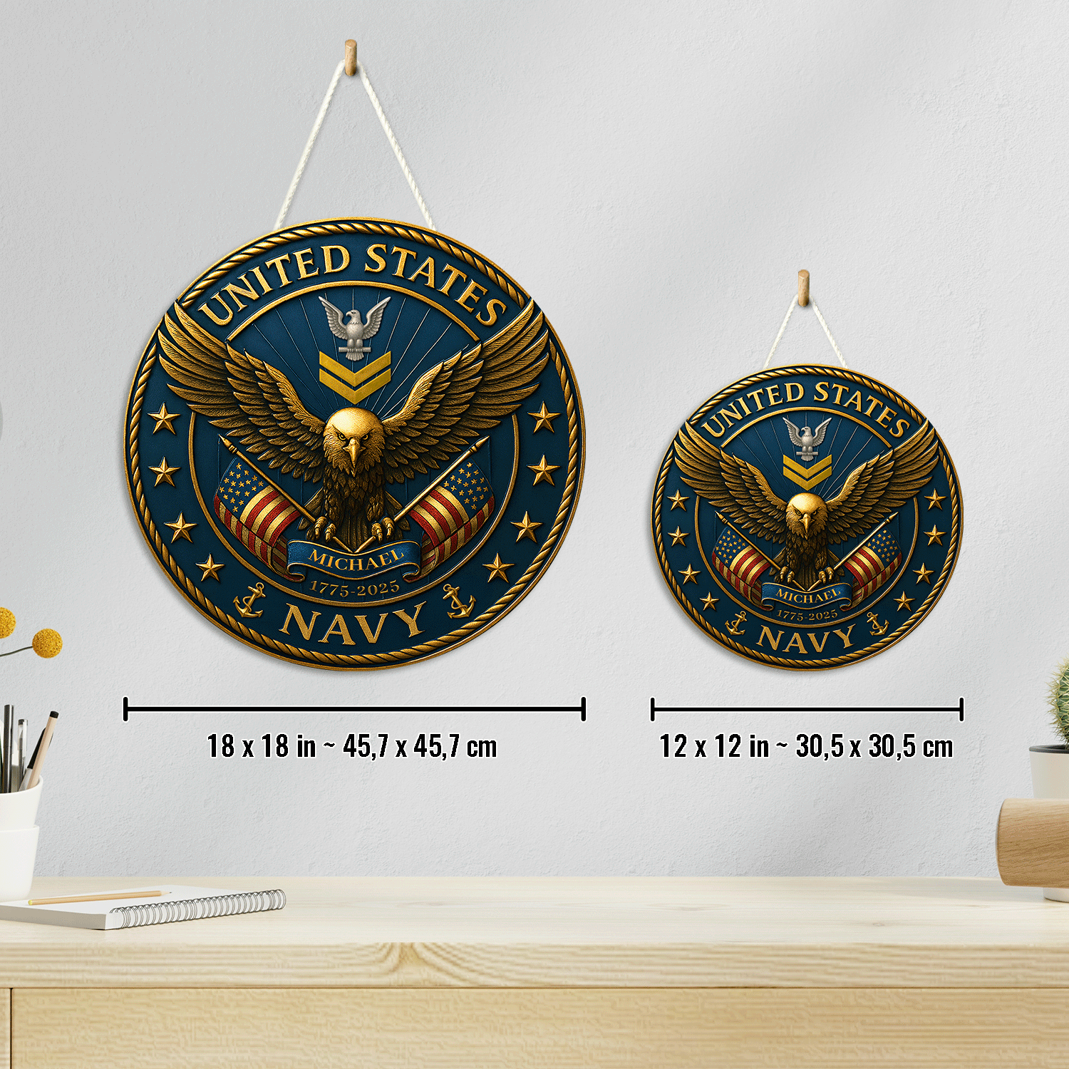 U.S. Navy Eagle Wooden Sign – Personalized Rank & Name