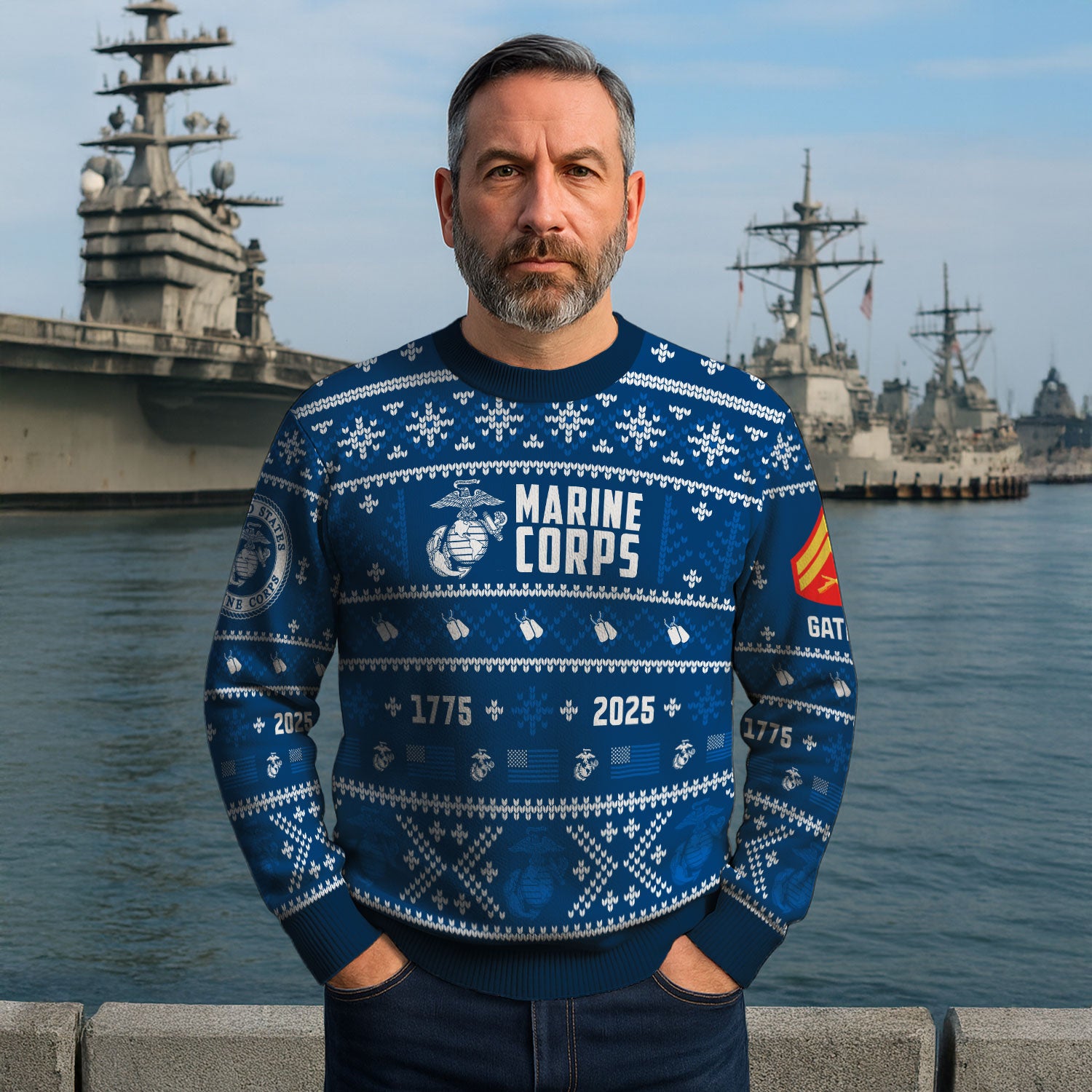 Custom Ranks And Text USMC Ugly Christmas Sweater for Women Men KAUST01