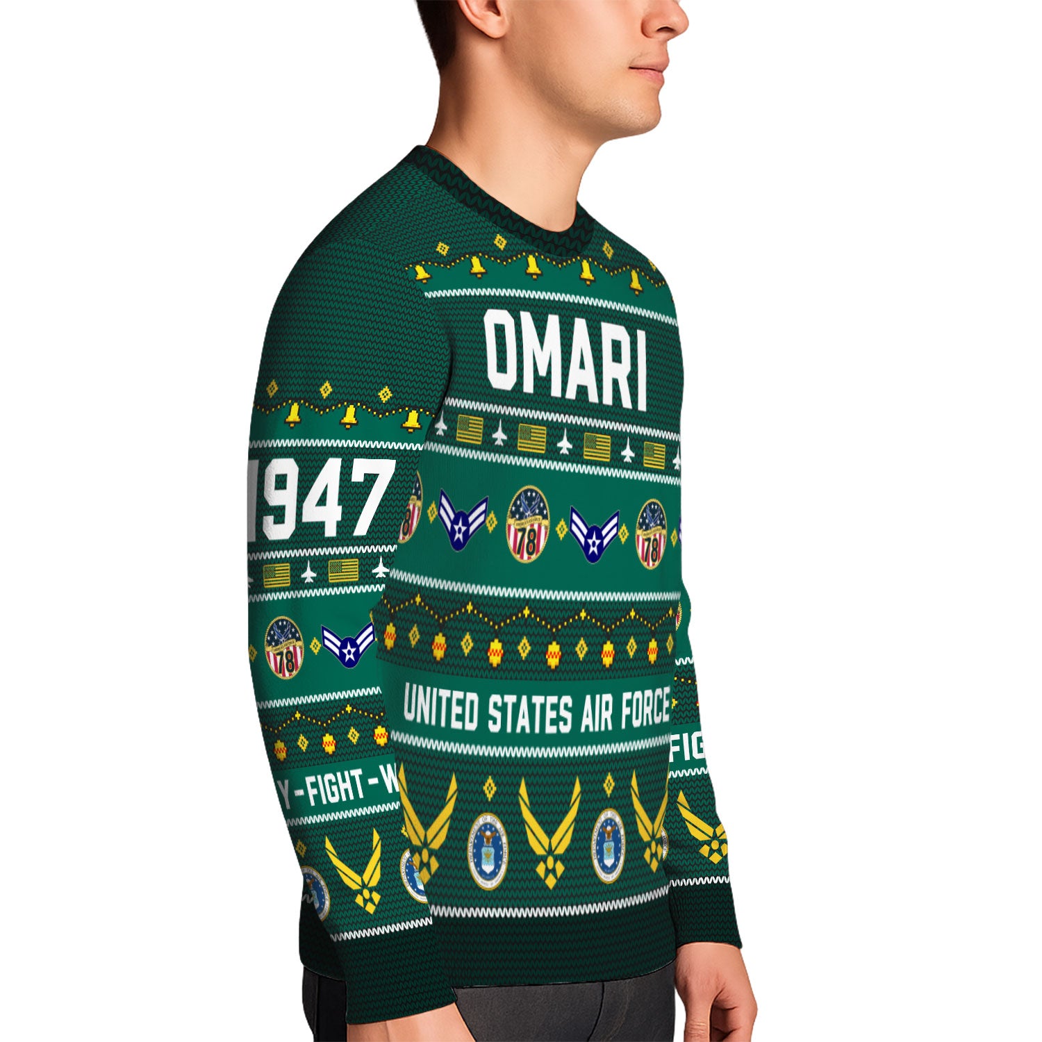 Custom Ranks And Text US Air Force Ugly Christmas Sweater for Women Men KAUST03