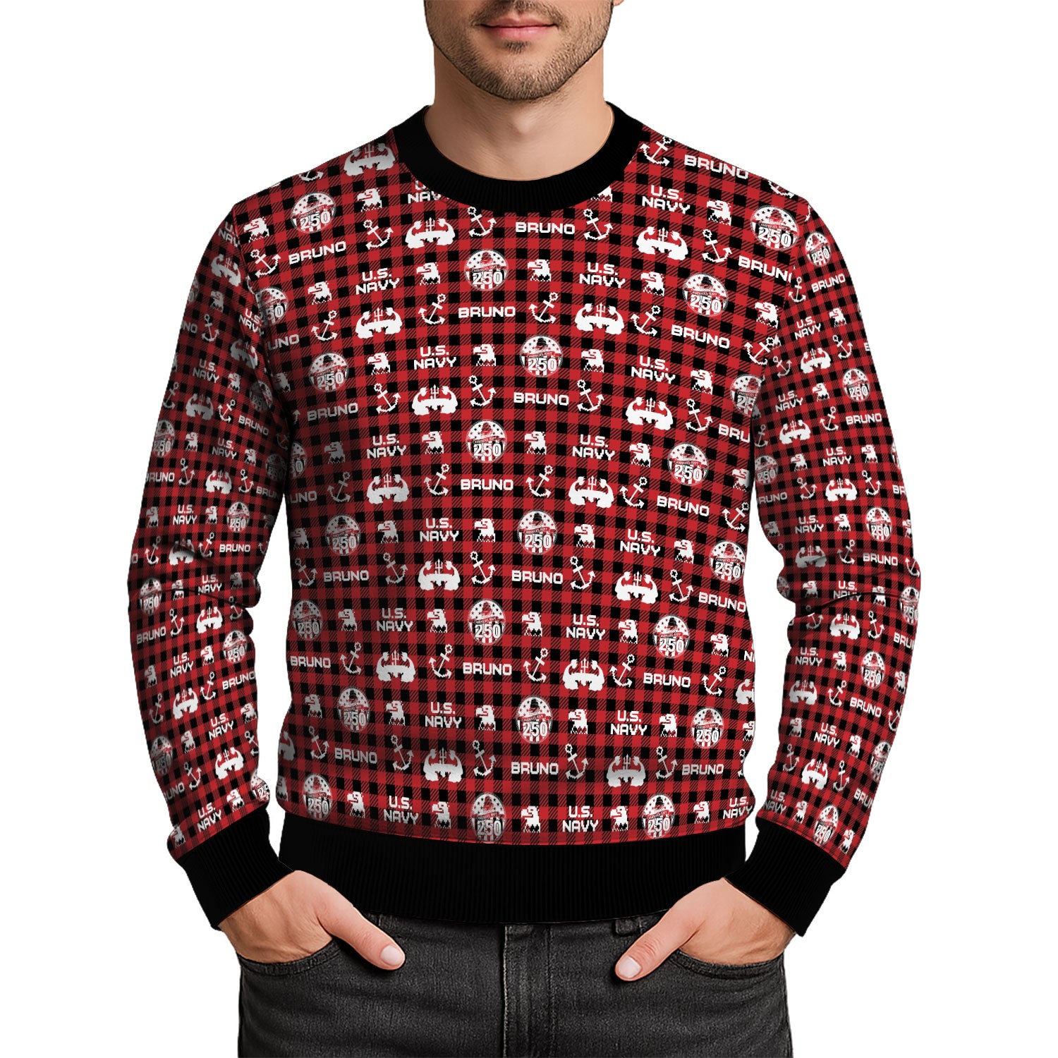 Custom Ranks And Text US Navy Ugly Christmas Sweater for Women Men KAUST04