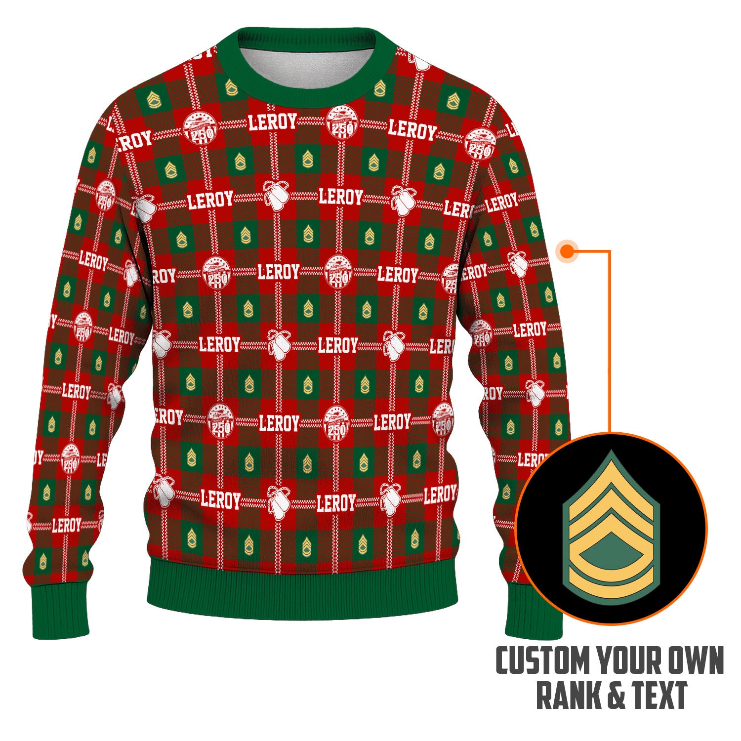 Custom Ranks And Text US Army Ugly Christmas Sweater for Women Men KAUST05