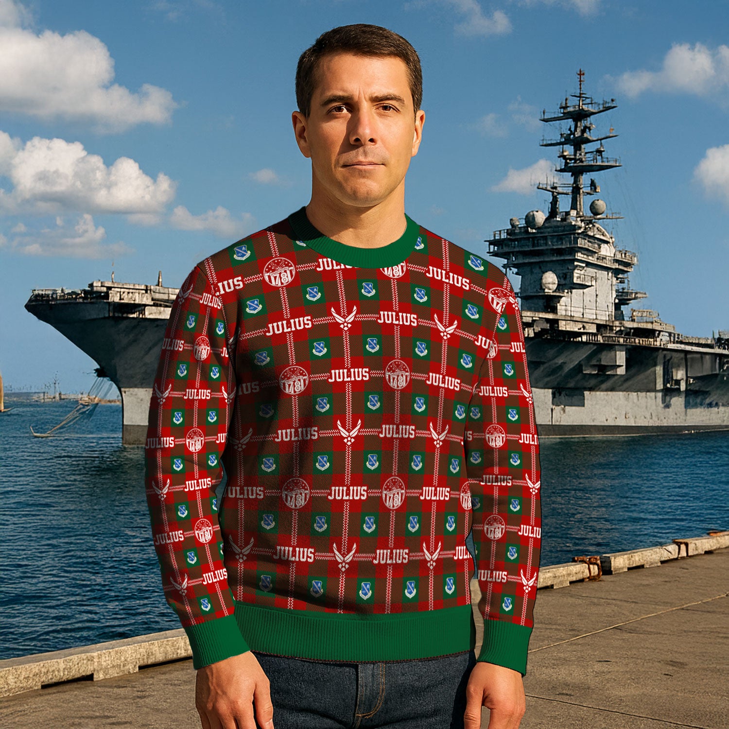 Custom Ranks And Text US Air Force Ugly Christmas Sweater for Women Men KAUST05