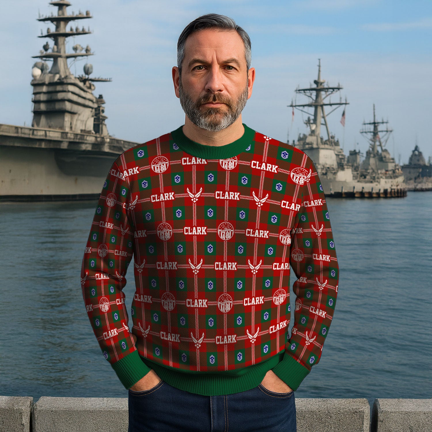 Custom Ranks And Text US Air Force Ugly Christmas Sweater for Women Men KAUST05