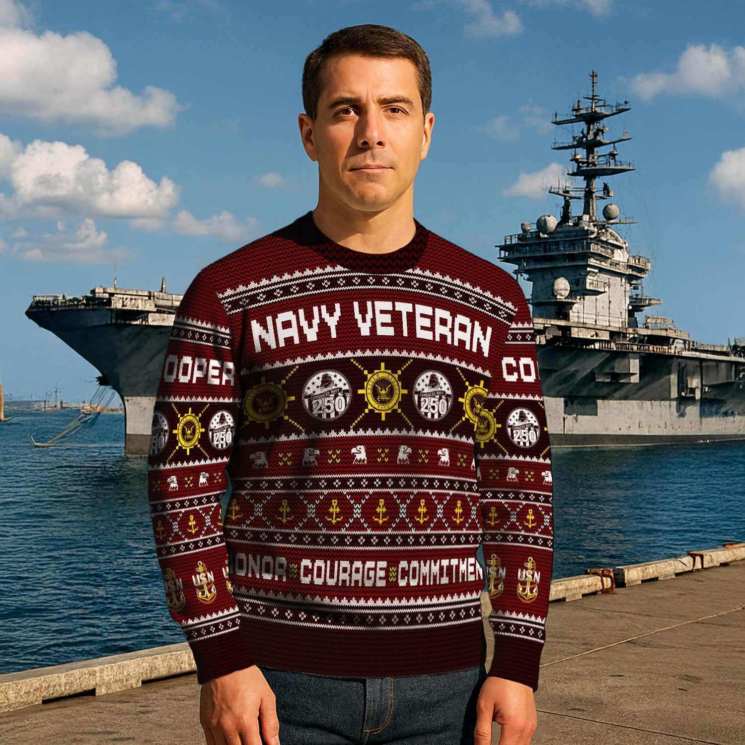Custom Ranks And Text US Navy Ugly Christmas Sweater for Women Men KAUST06