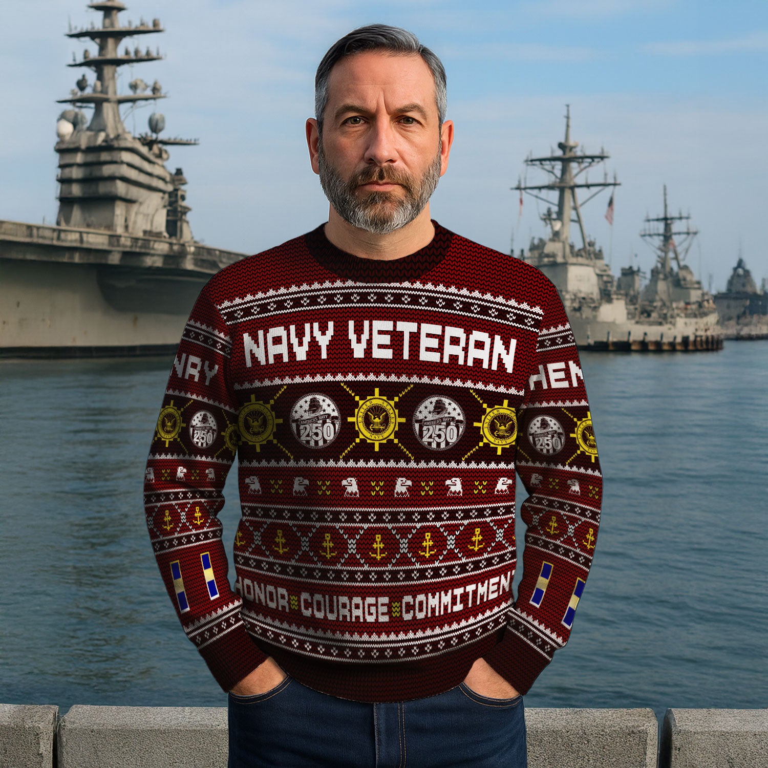 Custom Ranks And Text US Navy Ugly Christmas Sweater for Women Men KAUST06