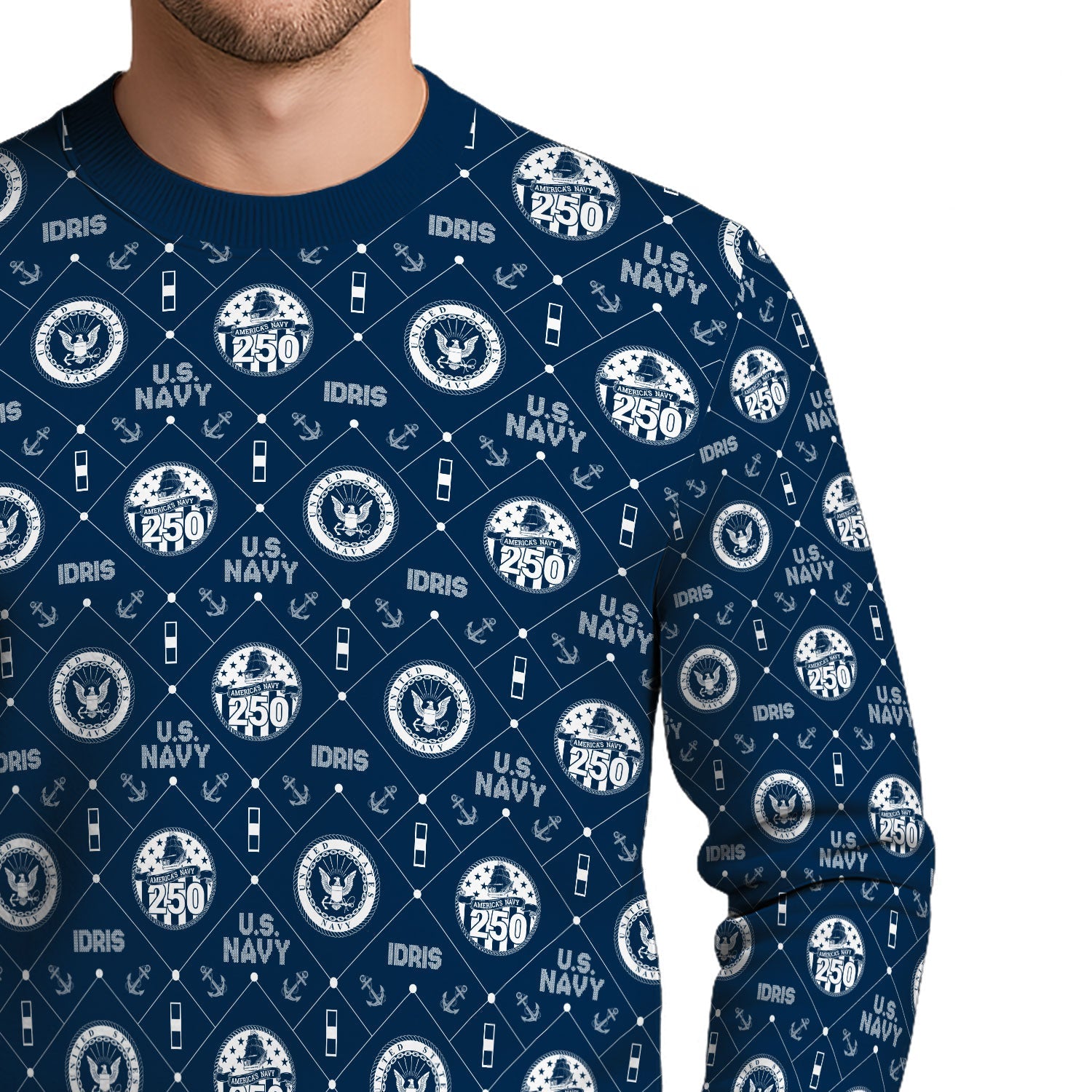 Personalized US Navy Christmas Ugly Sweater KAUST09