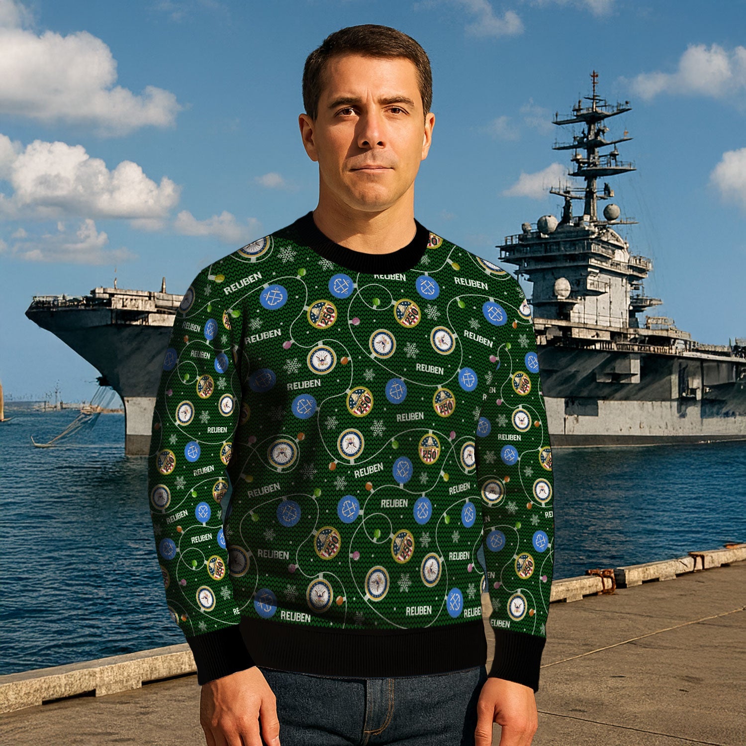 Personalized US Navy Christmas Ugly Sweater KAUST10