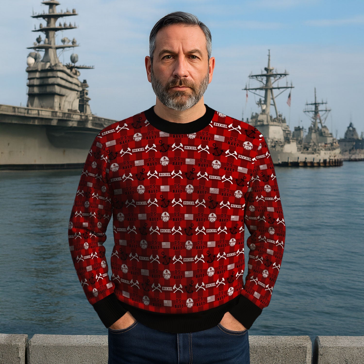Personalized US Navy Christmas Ugly Sweater KAUST12