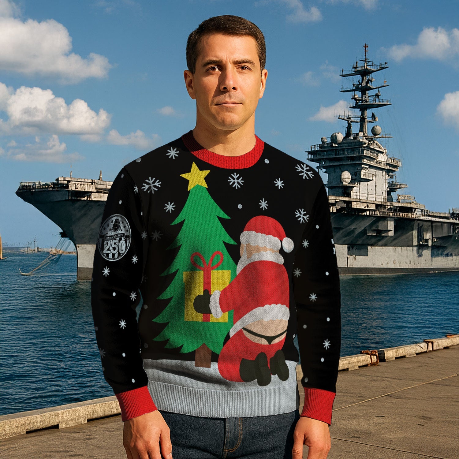 Personalized US Navy Christmas Ugly Sweater KAUST20