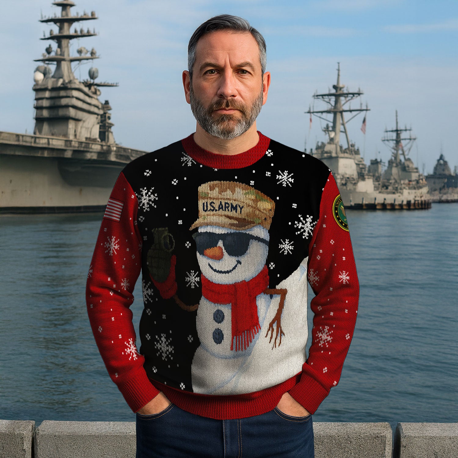 US Army Snowman Ugly Christmas Sweater