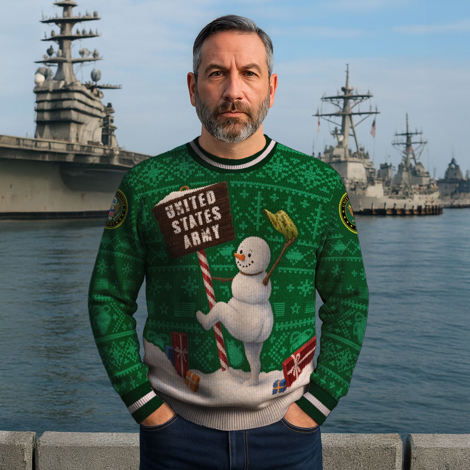 US Army Snowman Ugly Christmas Sweater