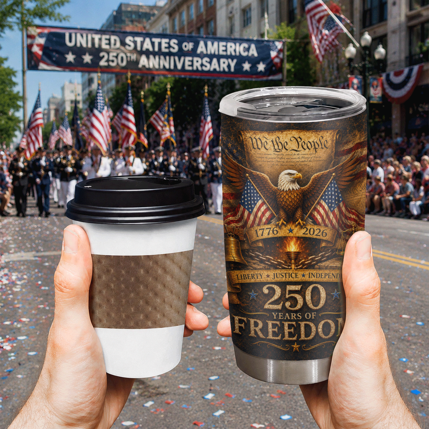 We The People 250 Years of Freedom 20oz Stainless Tumbler