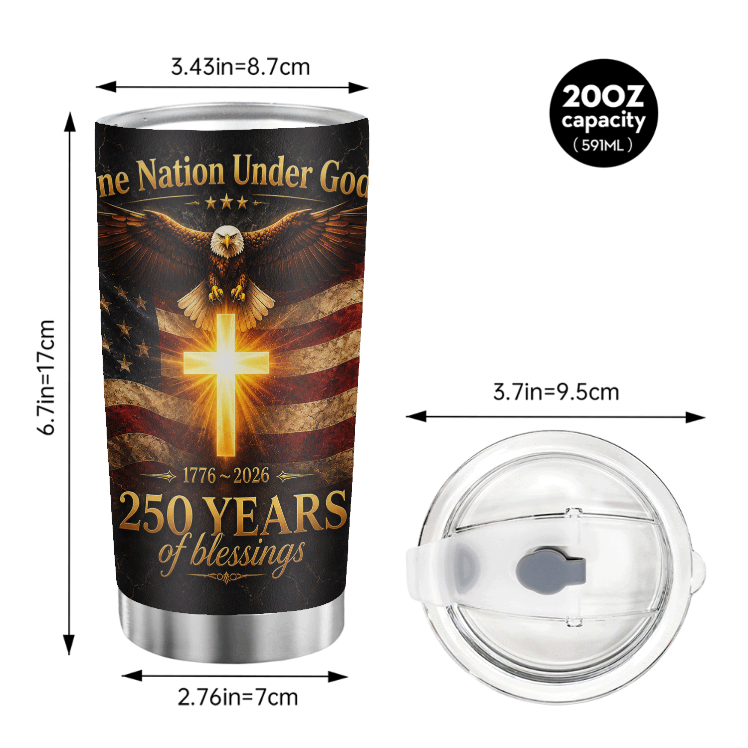 America 1776-2026 Christian Faith 20oz Stainless Tumbler