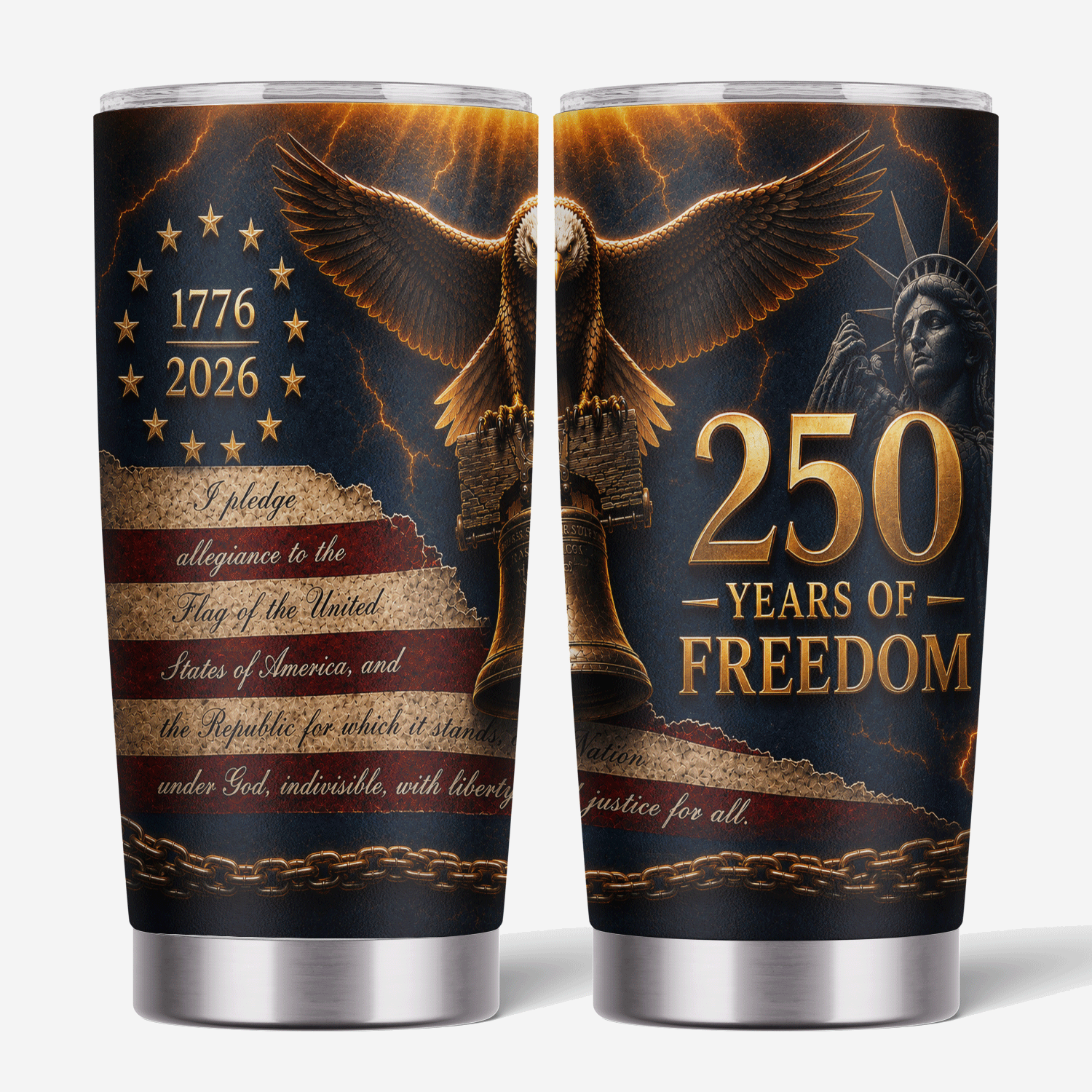 USA 250 Years of Freedom Eagle Liberty Bell 20oz Stainless Tumbler