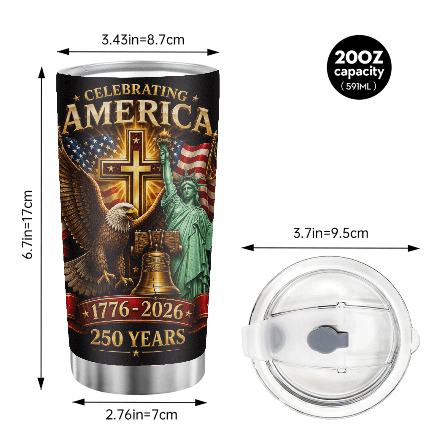 Celebrating America 250 Years Eagle Liberty Bell 20oz Tumbler