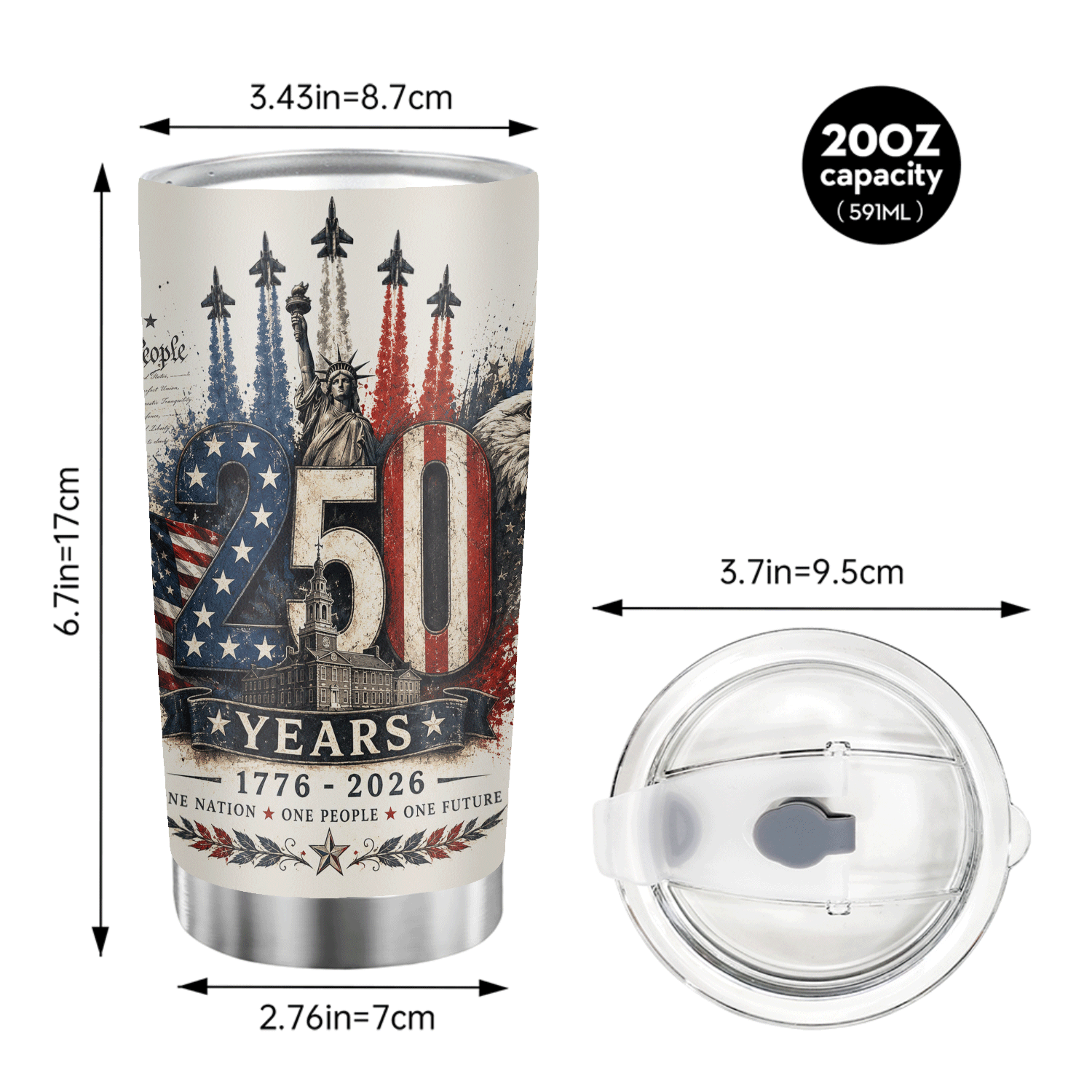 America 250 Years 1776-2026 Eagle Liberty 20oz Tumbler