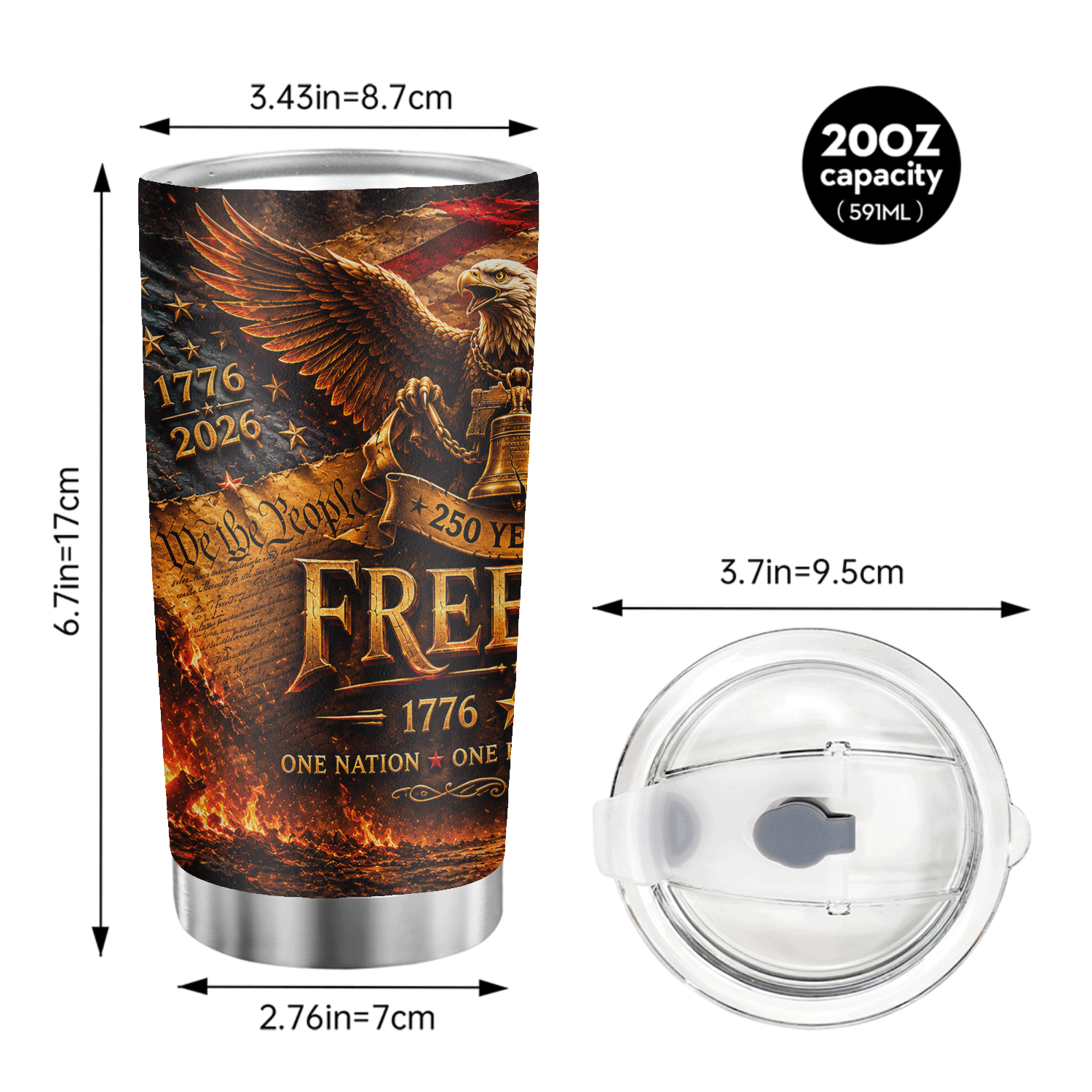 250 Years of Freedom Eagle Bell 1776-2026 20oz Tumbler