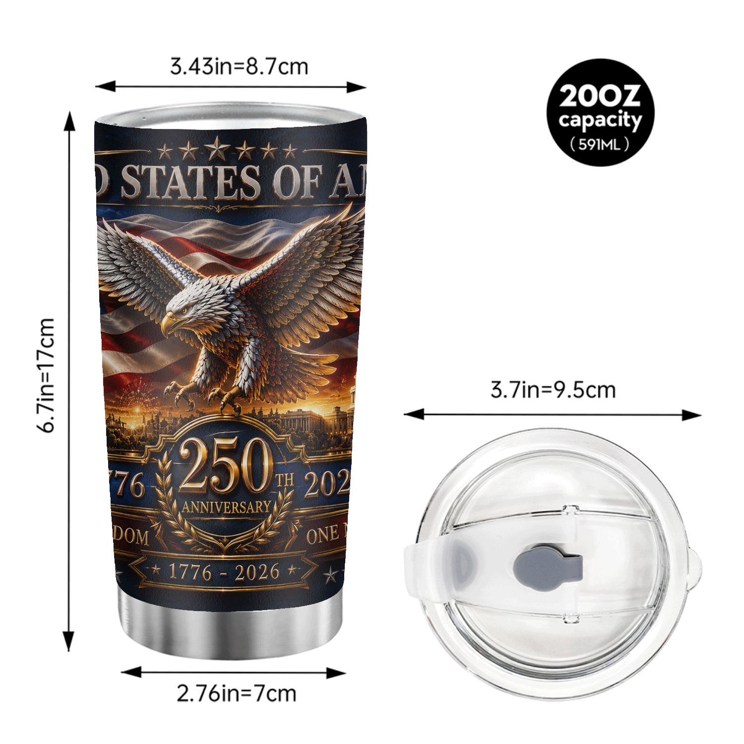 USA 250th Anniversary Eagle Liberty Bell 20oz Tumbler