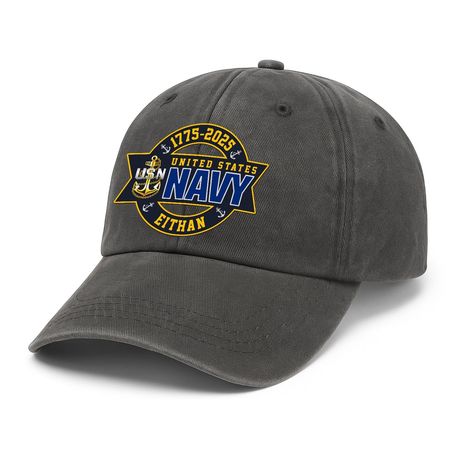 Custom Ranks & Text US Navy Premium Washed Denim Cap DC003