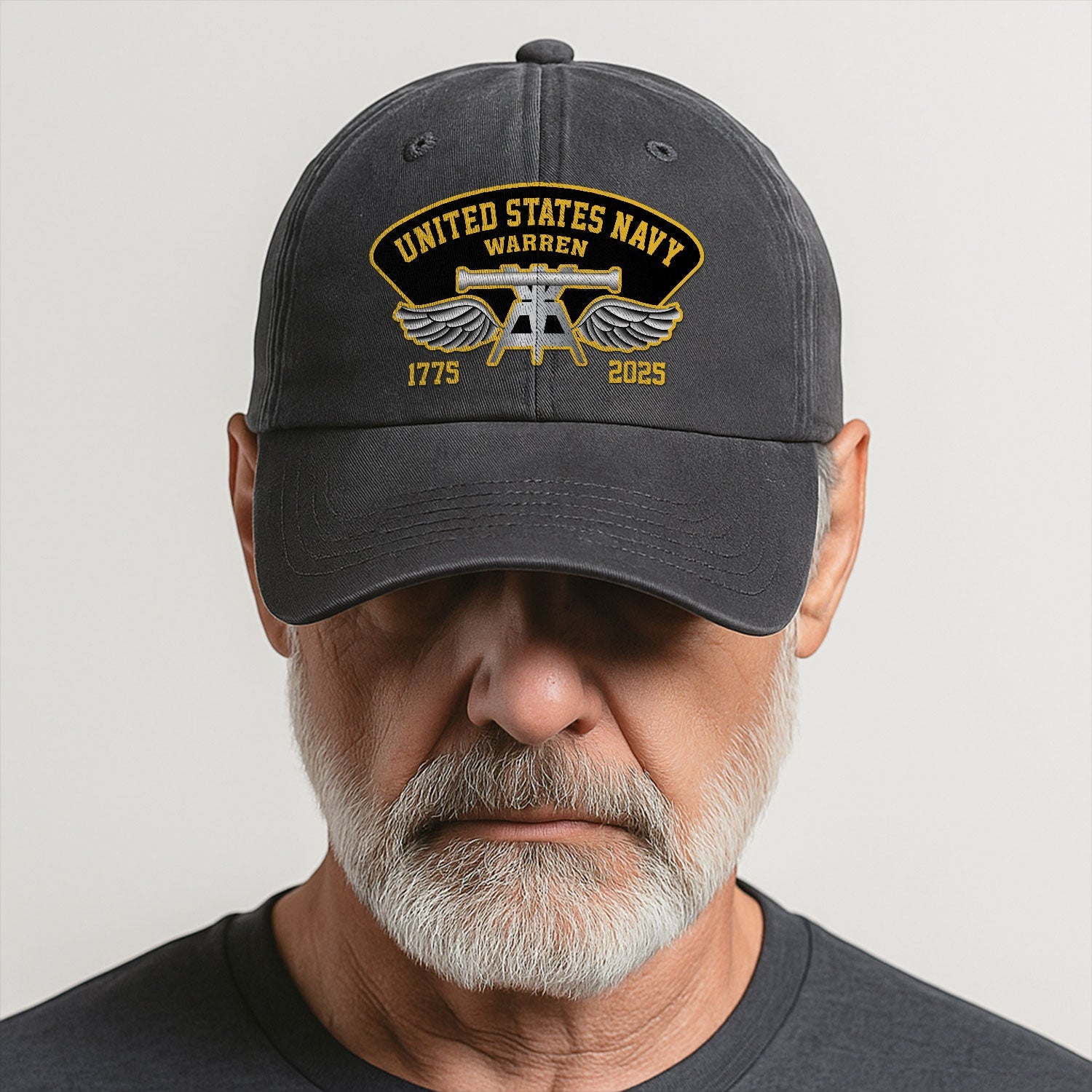 Custom Ranks & Text US Navy Premium Washed Denim Cap DC004
