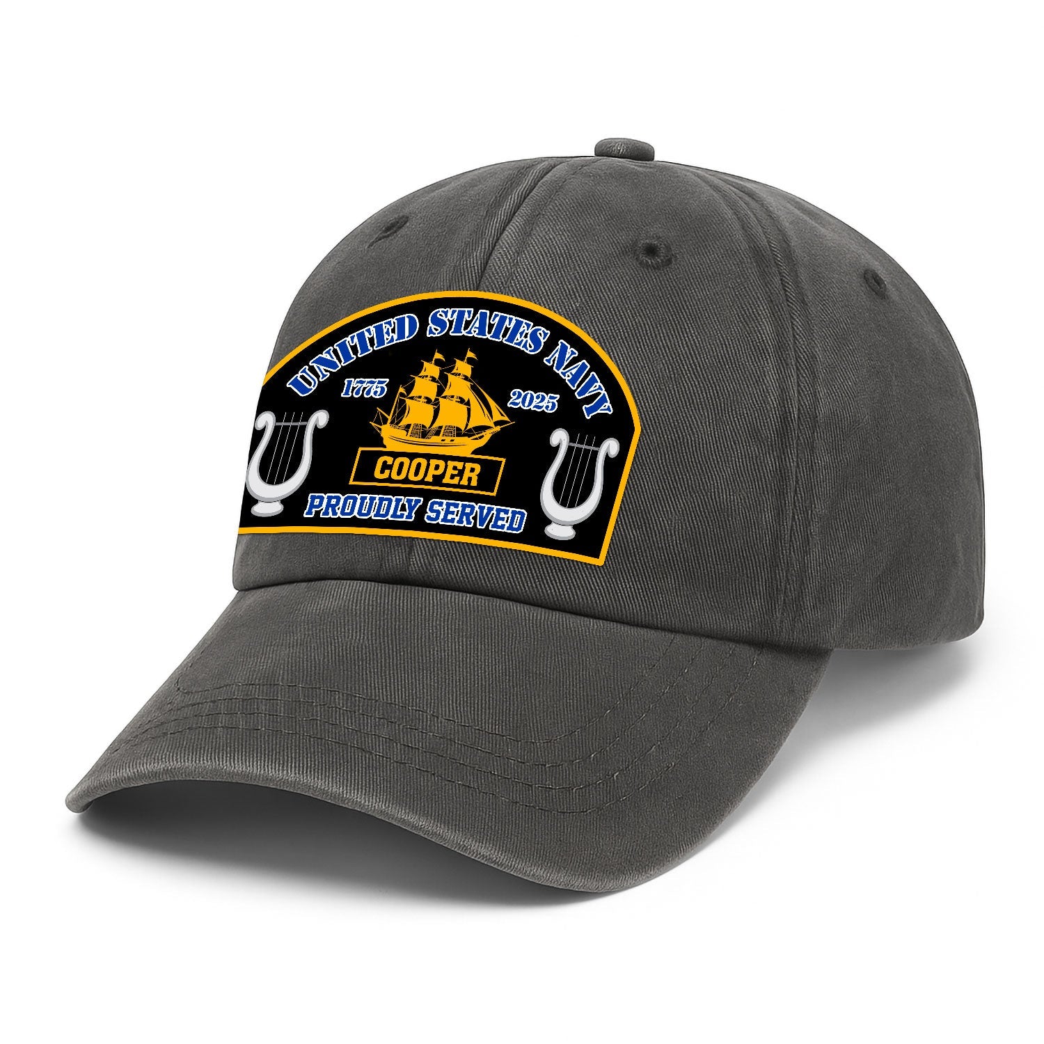 Custom Ranks & Text US Navy Premium Washed Denim Cap DC007