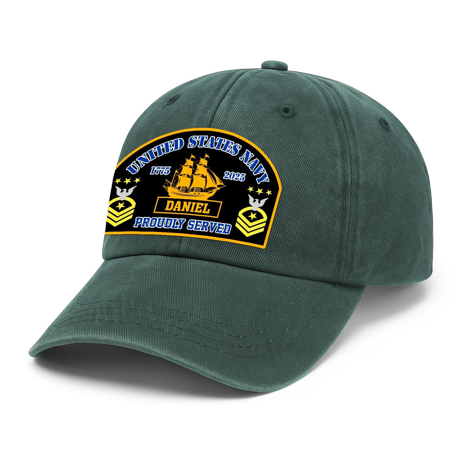 Custom Ranks & Text US Navy Premium Washed Denim Cap DC007