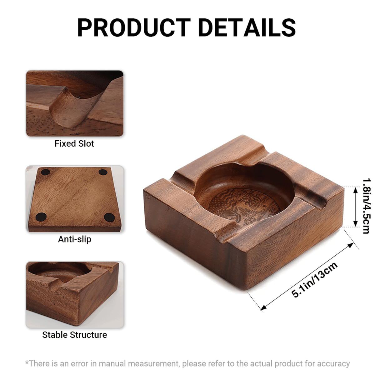 Personalized U.S. Marine Corps Wooden Cigar Ashtray Custom Rank and Text