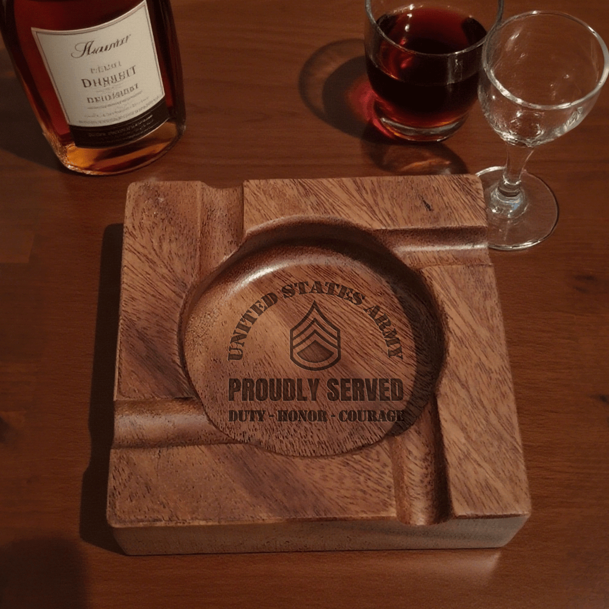 Personalized U.S. Army Wooden Cigar Ashtray Custom Rank and Text