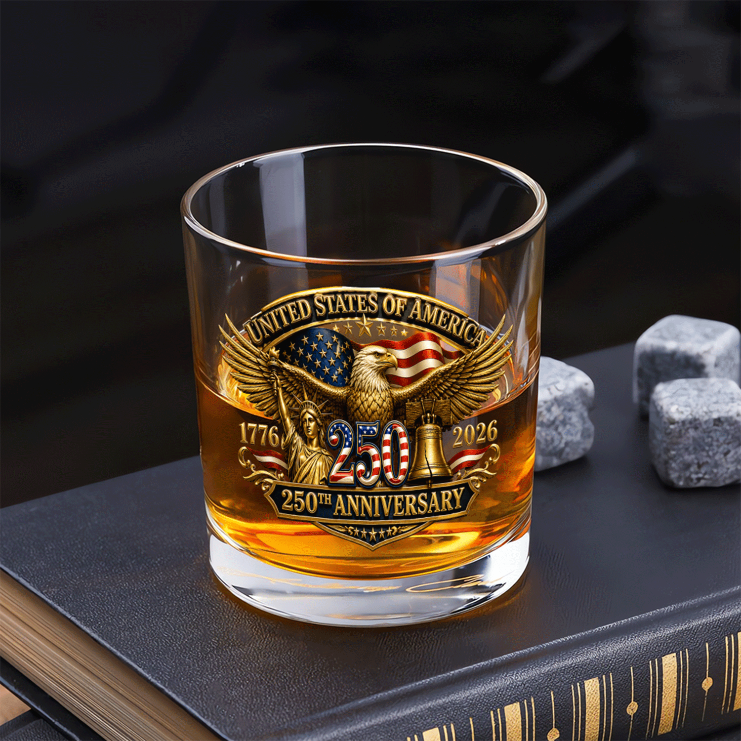 Patriotic Whiskey Glass America 250 Years Celebration Gift