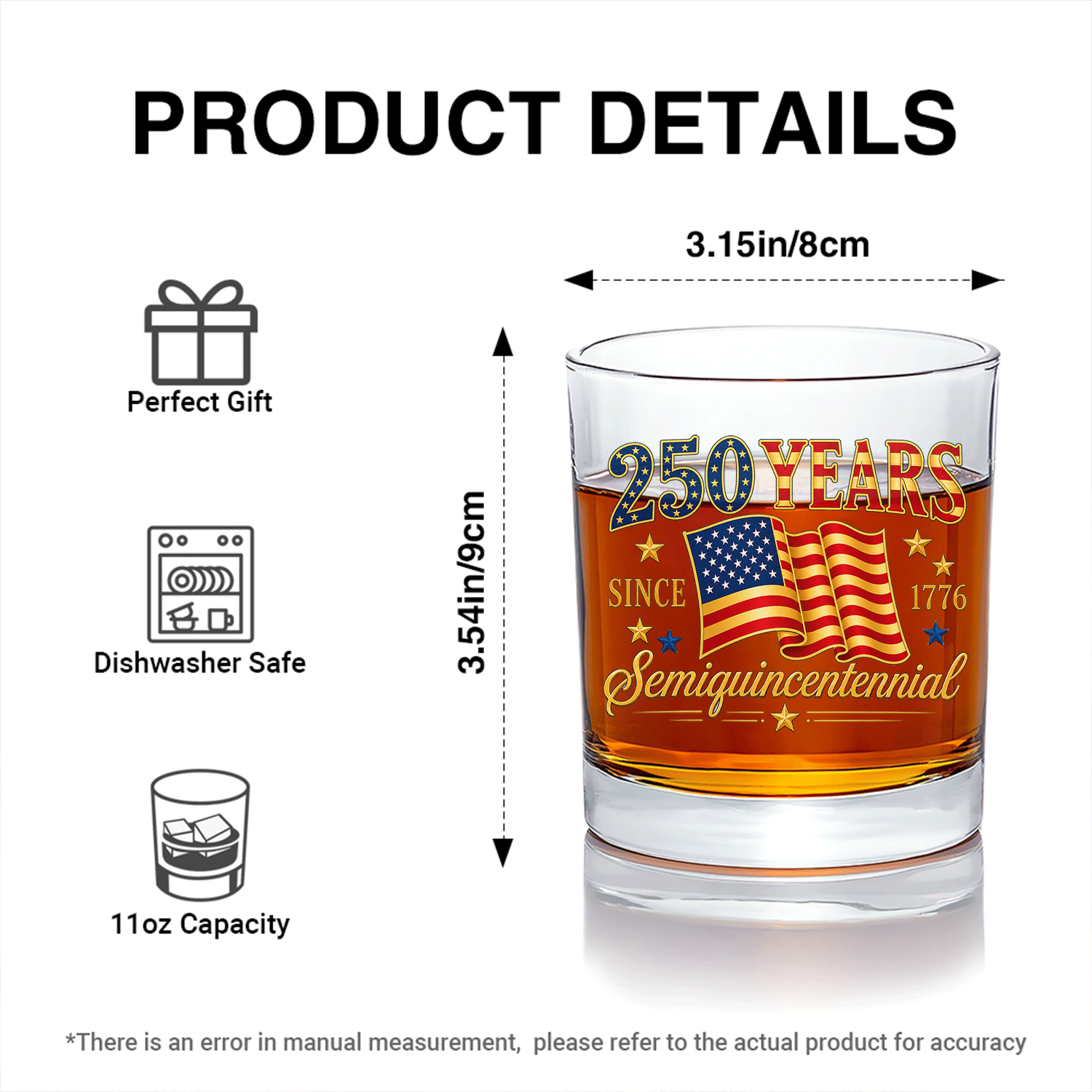 USA Heritage Whiskey Glass 250 Years Independence Celebration